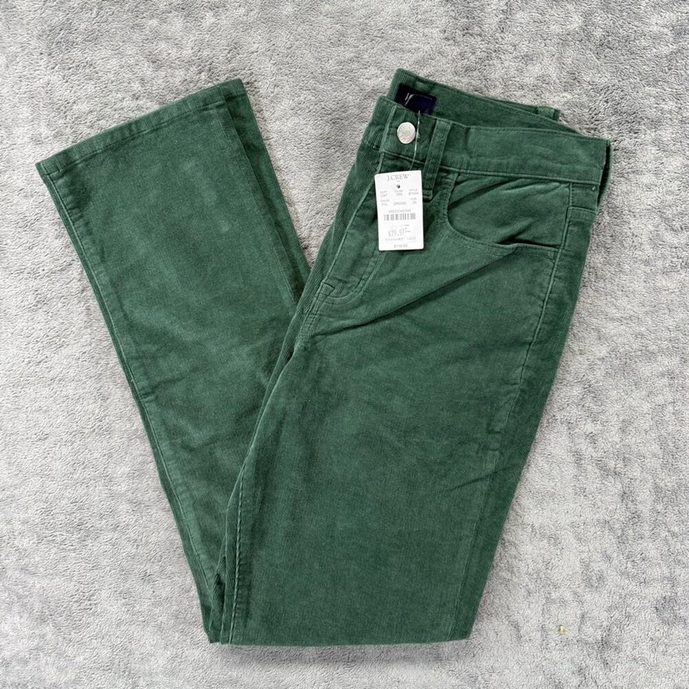 J. Crew Women’s Corduroy Essential Straight Pants Green Stretch Preppy Career